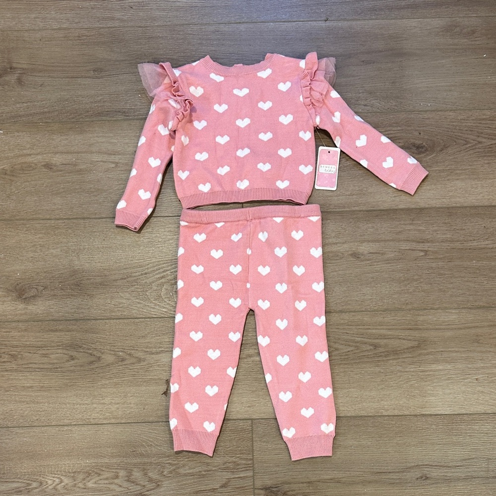 btween Pink and White Heart Pajama Set